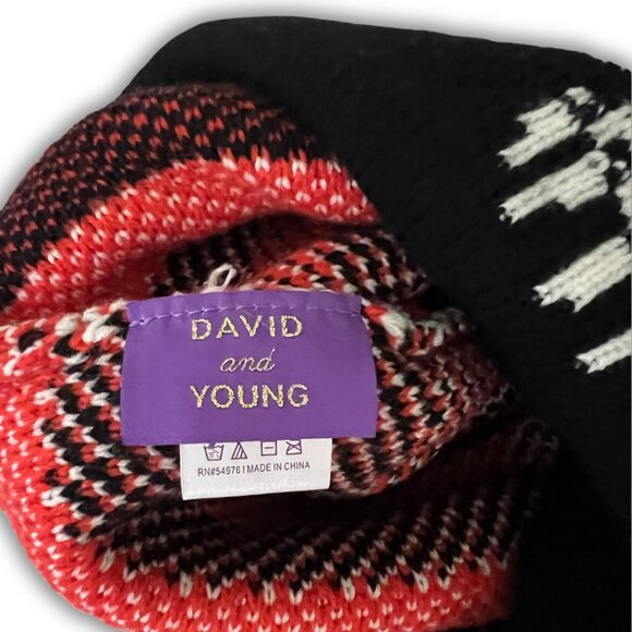 David & Young Ghost Skeleton Beanie With Pom Pom - Orange & Black Striped Knit D - Picture 4 of 5
